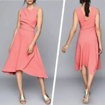 REISS Pink Marling Wrap Front Fit & Flare Midi Sleeveless Dress Size 6 • $35