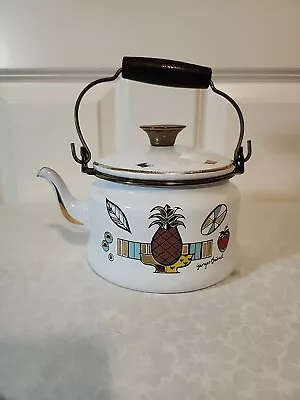 Vintage MCM Georges Briard Enamelware Teapot Kettle Pineapple Ambrosia • £16.40