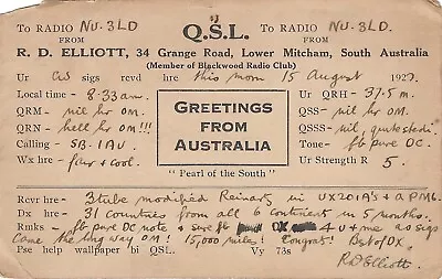 QSL QSO Card CB HAM Radio PostCard 1927 Lower Mitcham South Australia Blackwood • $14.99