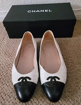 Auth Chanel Vintage Cc Logo  Ballet  1/8  Heel Leather Shoes Preowned Size 7 • $300