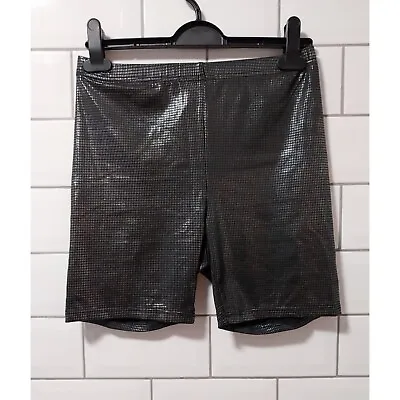 Shein Ladies Silver Black Metallic Rave Disco Ibiza Party Cycling Shorts Size 8 • £1.25