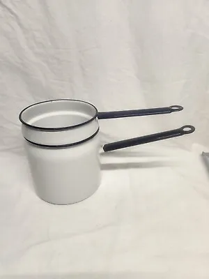 Vintage White  Black Enamel Double Boiler 2 Pc Set Farmhouse  • $14