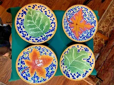 Set Of Four Gorgeous Italian Mosaic-Style Plates - 7 7/8  Diameter • $32