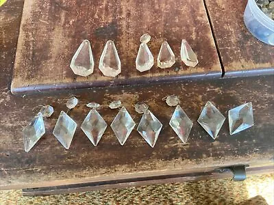 13 Pc Diamond + Prisms Glass Crystal  Faceted Antique Chandelier Vintage Parts • $29.99