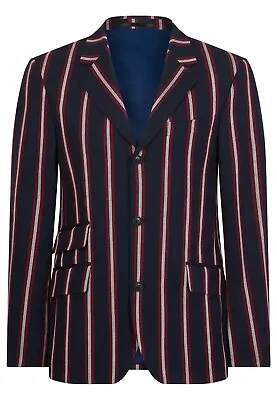 Mens Merc London Boating Stripe Mod Blazer Jacket Hemmingway - Dark Blue  • £169.95