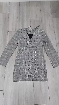 Zara Womens Plaid Blazer Dress EUR Medium Grey Jewel Buttons Houndstooth • £14.99