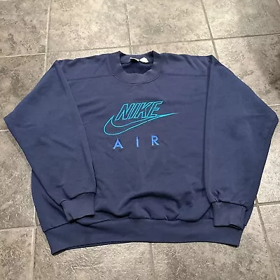 Vintage Nike Air Sweatshirt Blue Embroidered Swoosh Crewneck Pullover 80s XL • $24.99