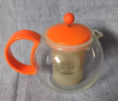 Vintage Bodum Glass Tea Pot Infuser Press Orange Lid & Handle • $11.99