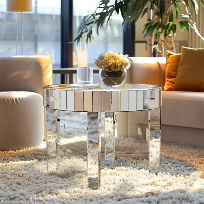 Diamonds Inlay Mirrored Coffee Table Luxury Dazzling Crystal Glass Accent Table • £129.94