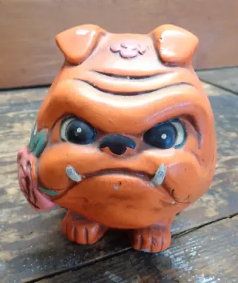 1970s Vintage Orange Retro Mod Psychedelic Bulldog Piggy Bank • $9.99