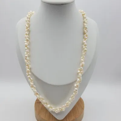 Freshwater Pearl Twisted Strands Necklace Beaded Gold Tone Vintage Jewelry 23  L • $16.99