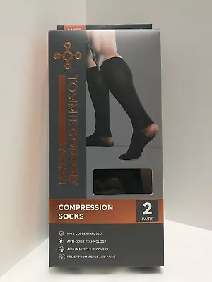 Tommie Copper Black COMPRESSION SOCKS 2 Pairs Size L/XL New In Box • $14.95