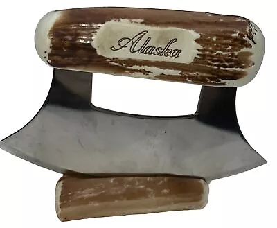 Vintage Alaska Ulu Knife With Stand & Manual Chopping Faux Antler Handle • $17.76