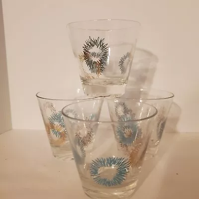 (4) Vintage Mid Century Modern Atomic Barware Libbey Starburst Whiskey Glass’s • $74