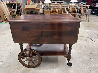 Ethan Allen Maple Tea Bar Cart Kitchen Drop Leaf Side Table With Wheels & Handle • $349.95