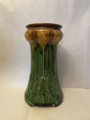 Art Pottery Majolica Style Plant Pottery Stand Green/Brown 15” Tall • $125