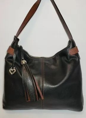 Brighton London Groove Marley Black/brown Leather Tasseled Shoulder Bag Hobo$330 • $189