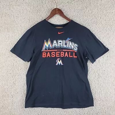 Nike Miami Marlins T Shirt Mens XL Black Baseball MLB Short Sleeve Center Swoosh • $12.38