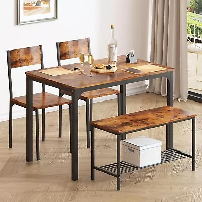 4 Piece Dining Table Chair Set 43.3inch Kitchen Table Chairs With Storage Rack • $179.99