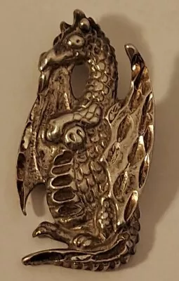 VINTAGE Sterling Silver Figural DRAGON Necklace Pendant Nice Details • $28