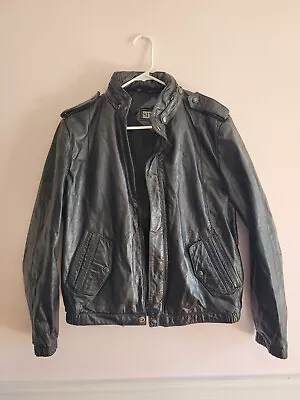 $29.99 • Buy Vintage Cafe Racer Leather Jacket Black Motorcycle Real Deal Sz 42 Sim
