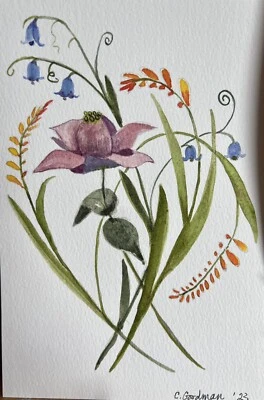 $4.99 • Buy Original Watercolor Painting. Bee Balm. Bluebells. Floral 5x7 Flowers. Bouquet