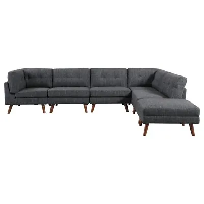 Mid Century Mod Grey Linen Blend Modular Sofa Sectional Livingroom Furniture Set • $1499