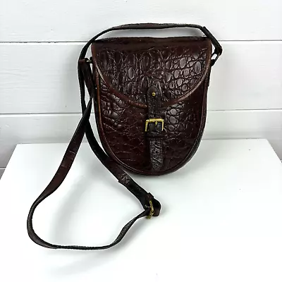Mulberry England Leather Crossbody Shoulder Bag Croc Embossed Brown Plaid • $14.99