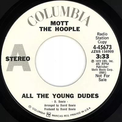 Mott The Hoople - All The Young Dudes 1972 7  Single Promo Styrene Pit Colum • $5.34