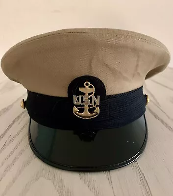 VINTAGE US Navy Chief Petty Officier USN Military Dress Hat Bancroft CAP 7 1/4 • $29.95