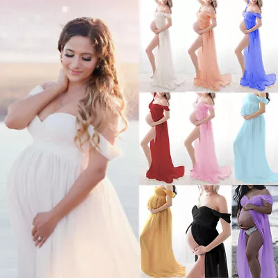 Pregnant Lady Cold Shoulder Maxi Dress Maternity Photo Shoot Photography Gown 16 • £16.09
