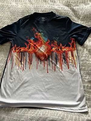 Graphic Tee XXL(18) Blue Athletic Works Baseball Flames 100% Polyester • $5.50