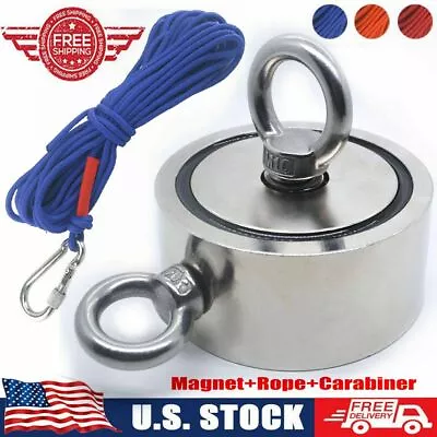 Upto 1300 Lbs Fishing Magnet Kit Pull Force Strong Neodymium + Rope + Carabiner • $38.63