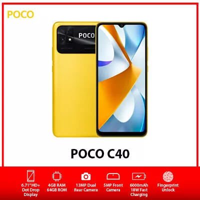 (Unlocked) Xiaomi POCO C40 6.71” Dual SIM Android Mobile Phone – Yellow/4GB+64GB • $229.99