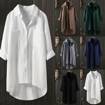 Womens Cotton Linen T Shirt Dress Oversized Ladies Baggy Blouse Top Plus Size • £8.55