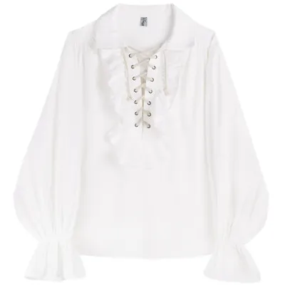 Men Lace Up Ruffle Shirt Tops Gothic Blouse Flare Sleeve Victorian Vintage Look • $33.05