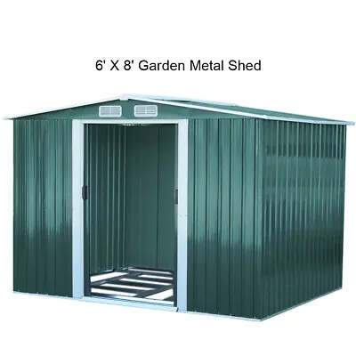 Metal Garden Shed 8 X 6 Green Galvanized Steel Panel House Storage Shed W/Base • £285.95