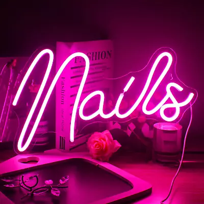 FAXFSIGN Nails Neon Sign Led Pink Neon Light Up Signs For Wall Decor Usb Neon Li • $41.10