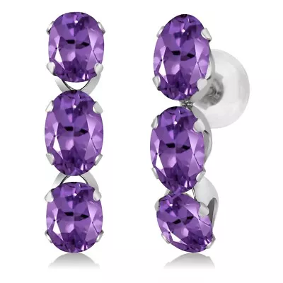 14K White Gold Purple Amethyst Hoop Earrings For Women 2.10 Cttw Oval 6X4 • $152.99
