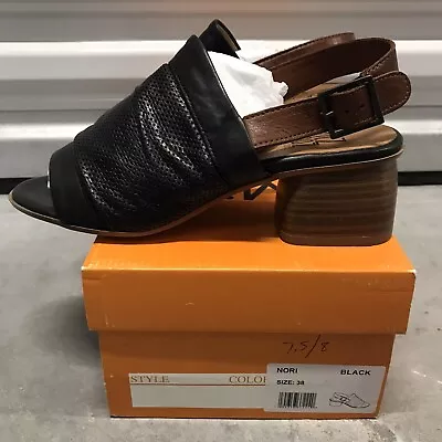 Miz Mooz Nori  Leather Slingback Heeled Sandals - Black Size 38 • $26.99