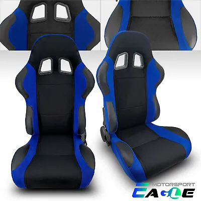 Universal Blue&Black Stitching Reclinable Fabric Pineapple Racing Seats Pair • $298.98