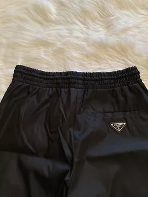 Prada Nylon Gabardine Triangle Badge Logo Side Stripe Track Pants Crop Black 40 • $323.70