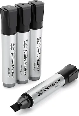 Jumbo Permanent Markers 4 Pack Chisel Tip Black - Thick Wide Tip Large Size • $11.46