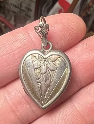 Antique Art Deco Sterling Silver Heart Locket Pendant • $45