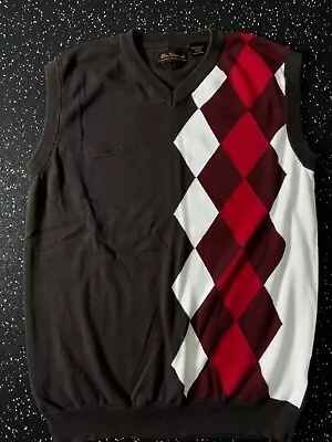 Ben Sherman Black Gray Argyle V Neck Vest Men's Large Sleeveless • $20