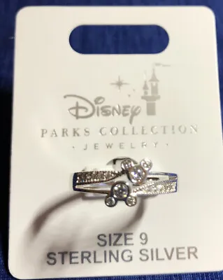 Disney Parks Mickey Double Icon Swarovski Crystals Sterling Silver Ring Size 9 • $29.95