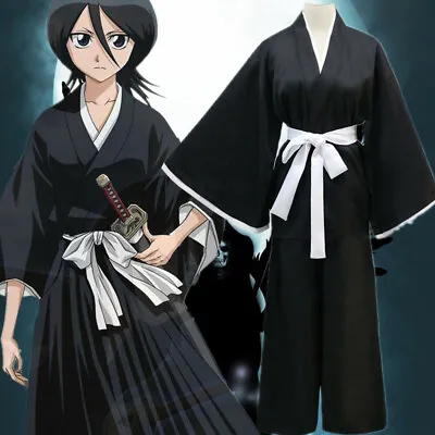 £25.19 • Buy Anime Bleach Kuchiki Rukia Cosplay Costume Black Outfits Kimono Uniform Full Set
