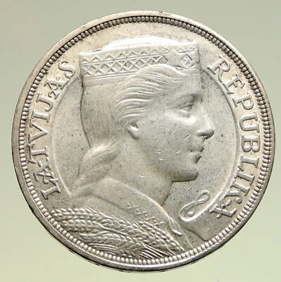 1931 LATVIA W Female Headwear 5 Lati LARGE Vintage Silver European Coin I94979 • $390.15