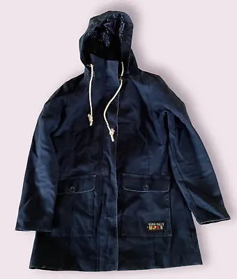 Womens Navy Blue QUBA SAILS Salcombe Devon Size 10 Small Hooded Coat Jacket • £24.95