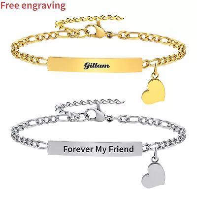 Free Engraving Women Baby ID Name Heart Bracelet Birthday Christmas Gift For Her • £6.59